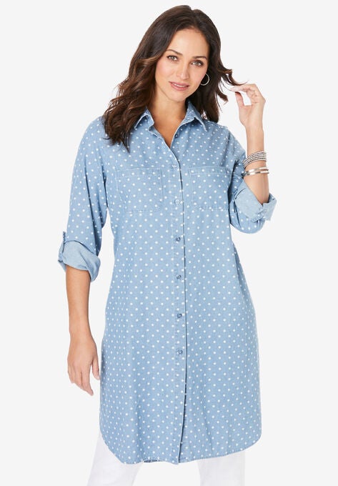 Denim Mega Tunic, LIGHT WASH DOT, hi-res image number null