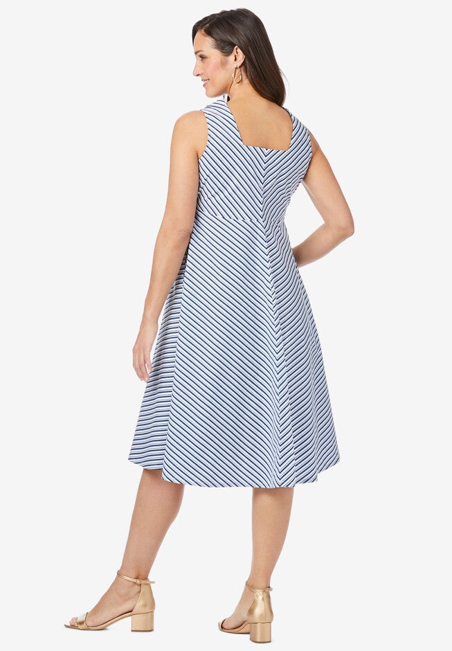 Button Front Fit and Flare Dress, , on-hover image number 1
