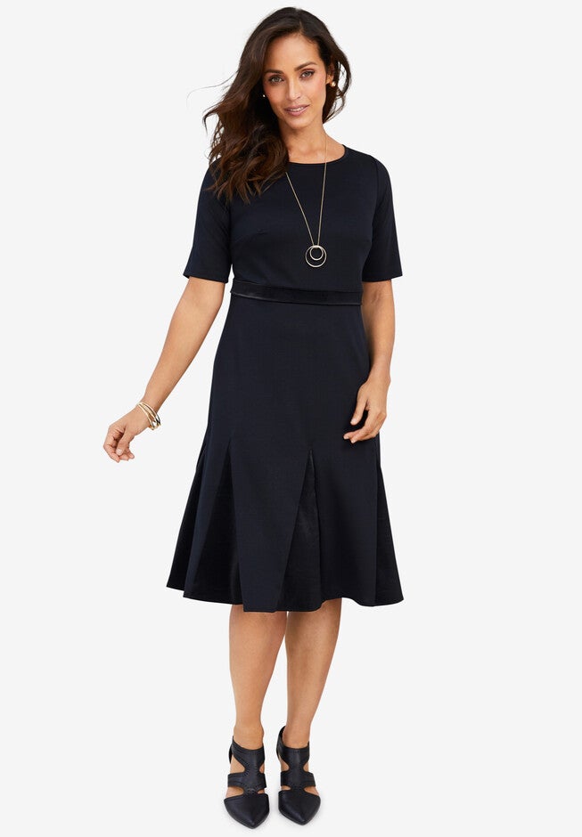 Ponte Fit & Flare Dress, BLACK, hi-res image number 0