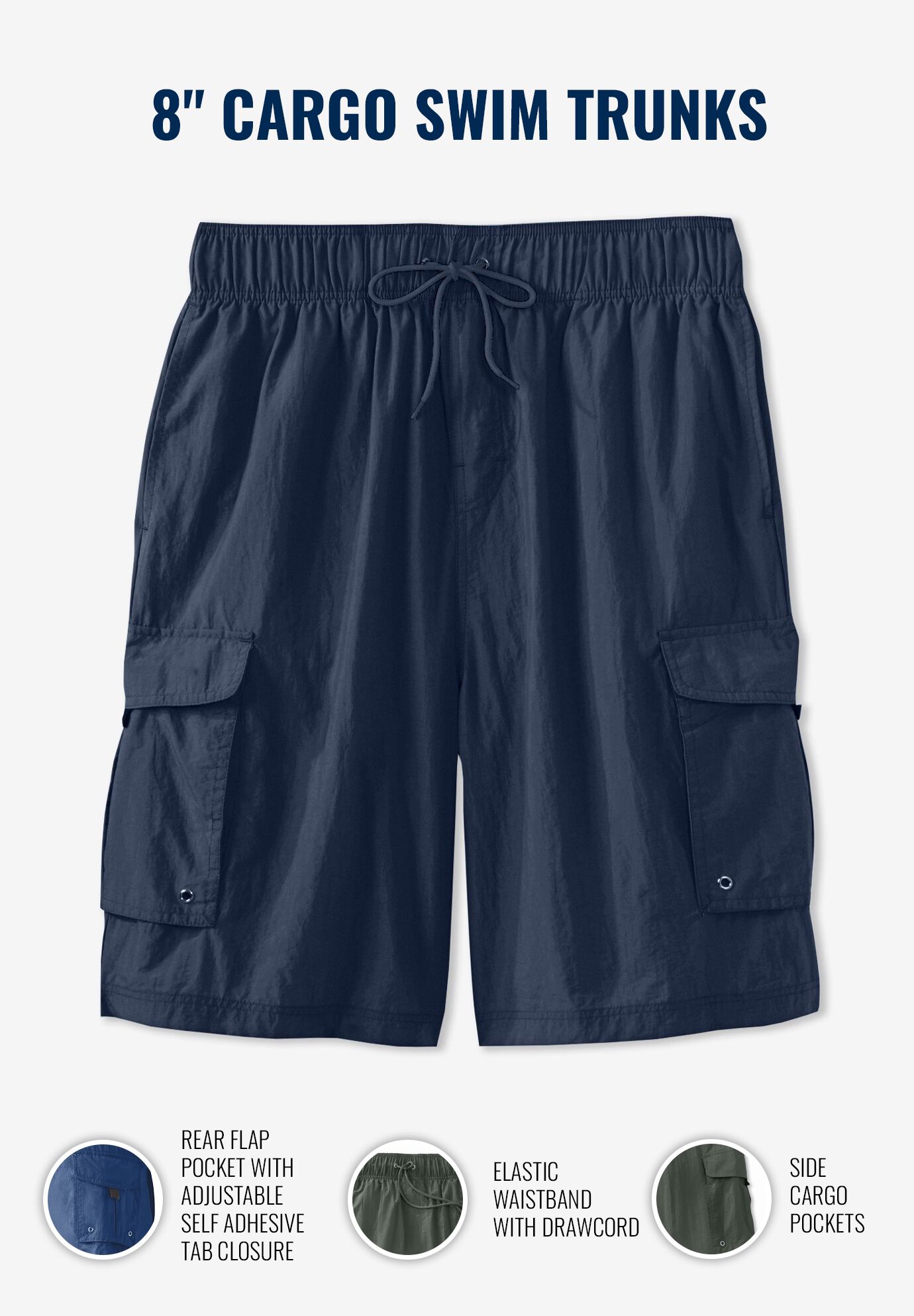 8 inches Cargo Swim Trunks, NAVY, on-hover image number 1