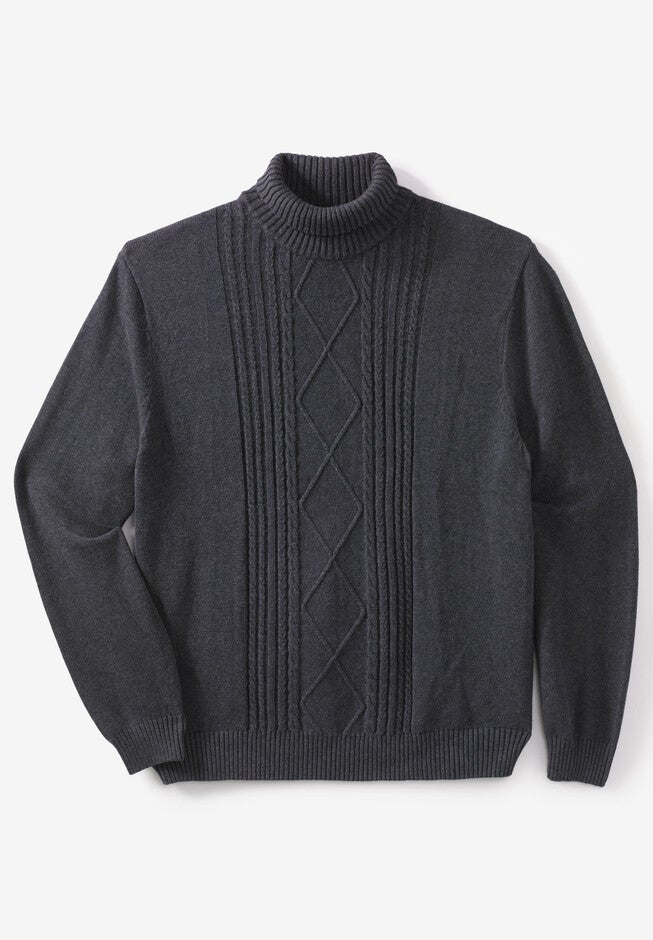 Shoreman's Cable Knit Turtleneck Sweater, HEATHER NAVY, hi-res image number null