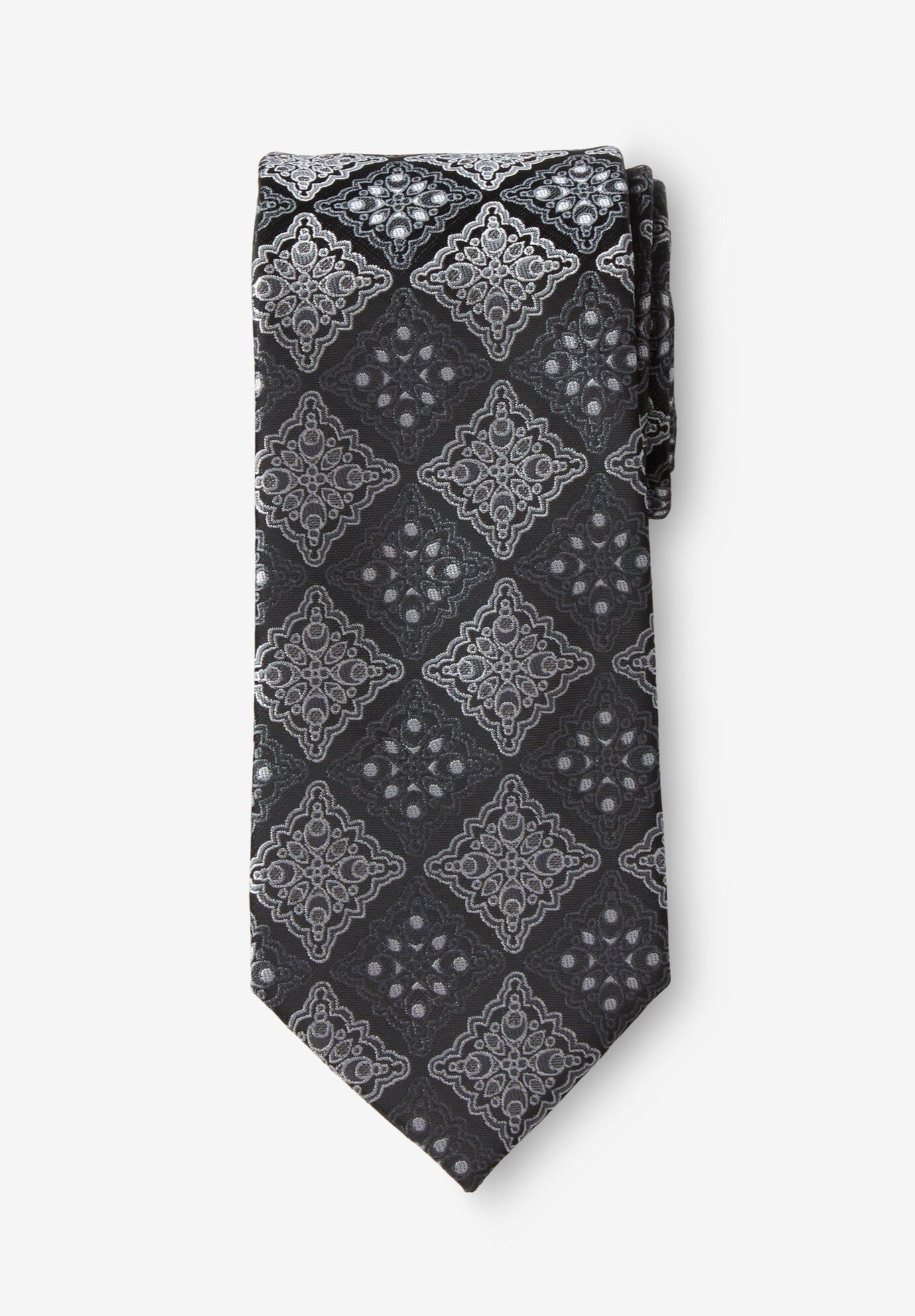 KS Signature Extra Long Classic Fancy Tie, SLATE GREY MEDALLION, hi-res image number 0