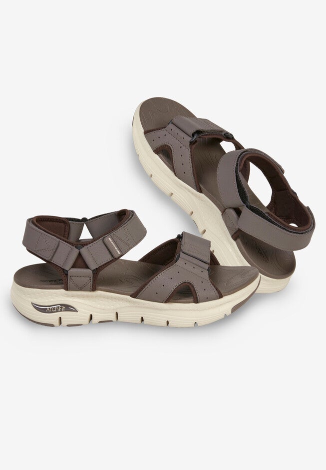 Arch Fit® Adjustable Strap Leather Sandal, BROWN, hi-res image number null