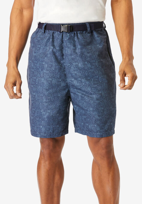 8" Belted Beach to Boardwalk Shorts by Meekos, NAVY BLUE FISH, hi-res image number null