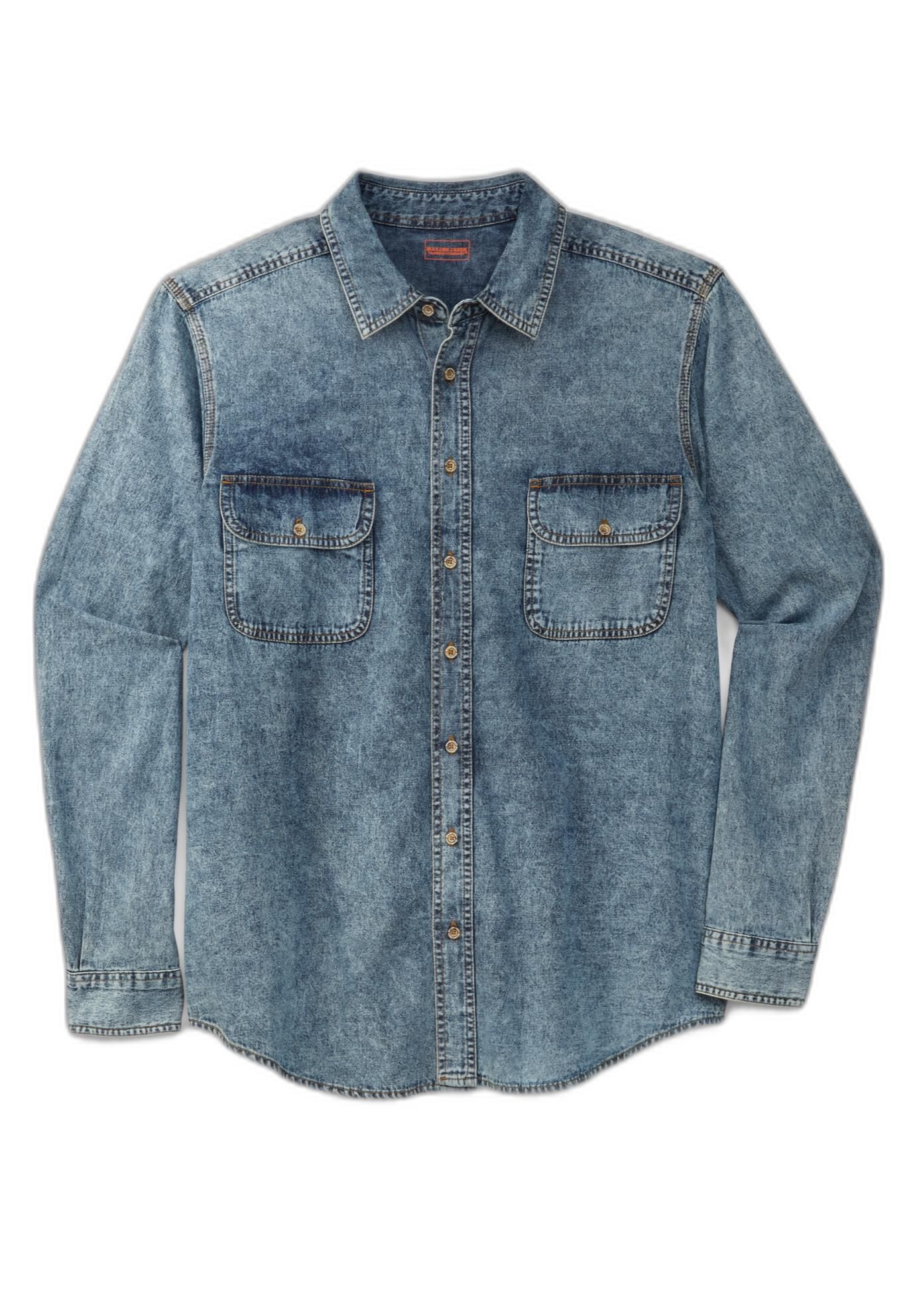 Long Sleeve Denim and Twill Shirt, LIGHT WASH, hi-res image number 0