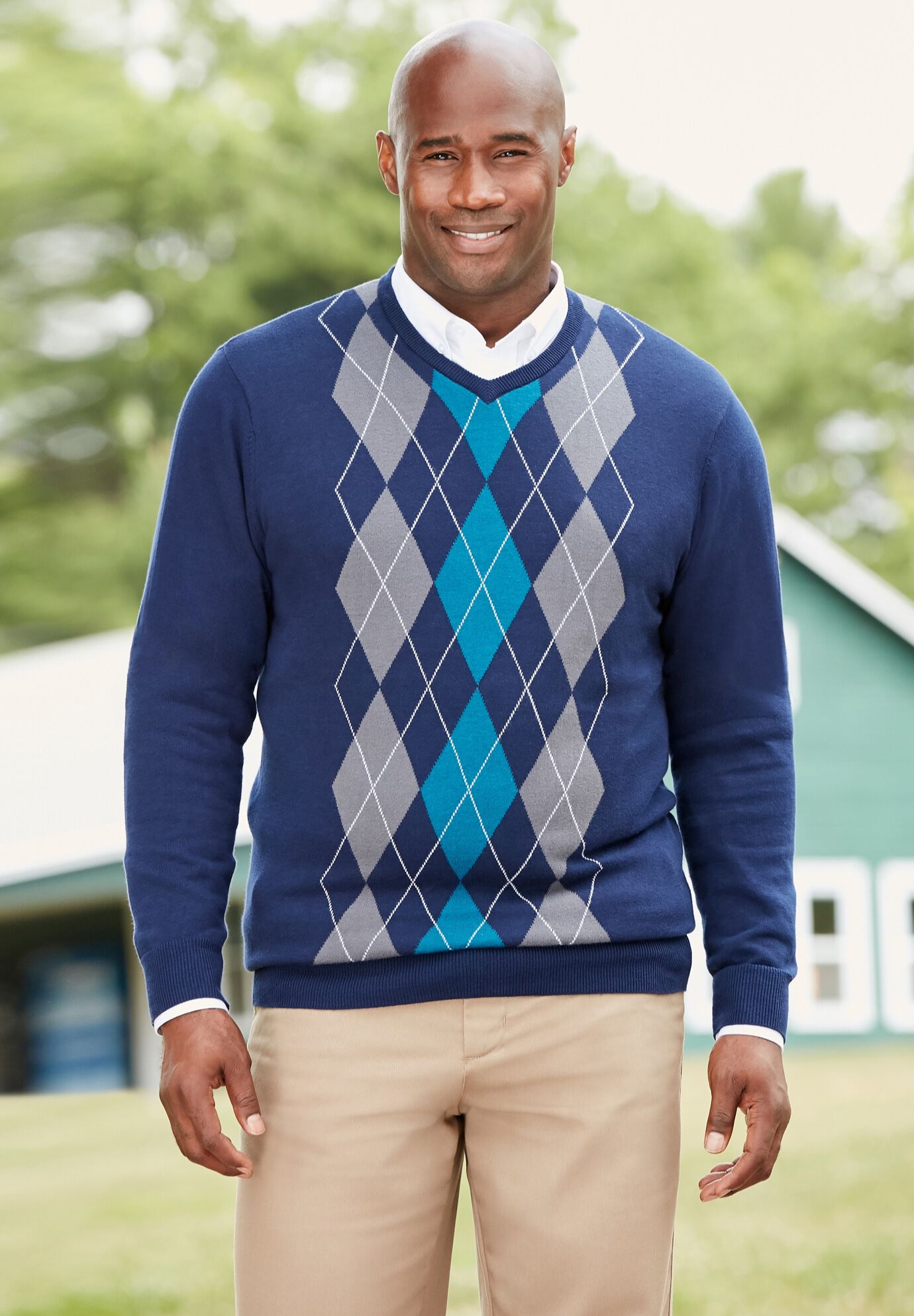 V-Neck Argyle Sweater, , alternate image number 3