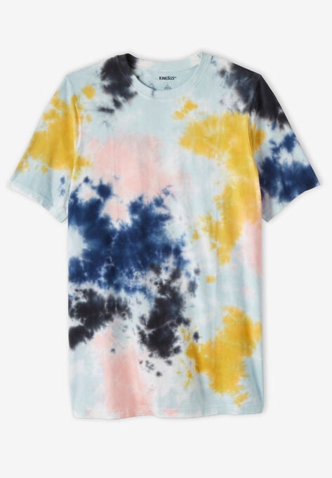 Lightweight Longer-Length Tie-Dye Crewneck, SKY BLUE TIE DYE, hi-res image number null
