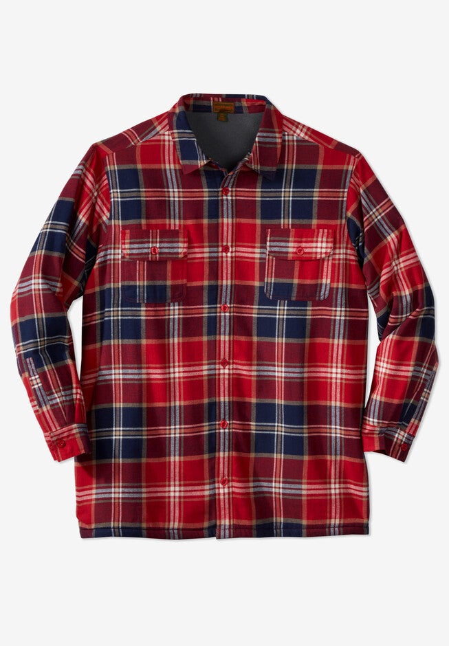 Fleece-Lined Flannel Shirt Jacket, TRUE RED PLAID, hi-res image number null