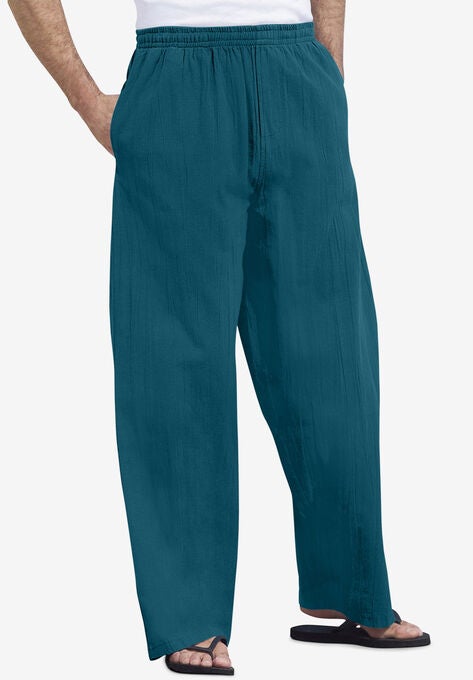 Elastic Waist Gauze Cotton Pants, MIDNIGHT TEAL, hi-res image number null