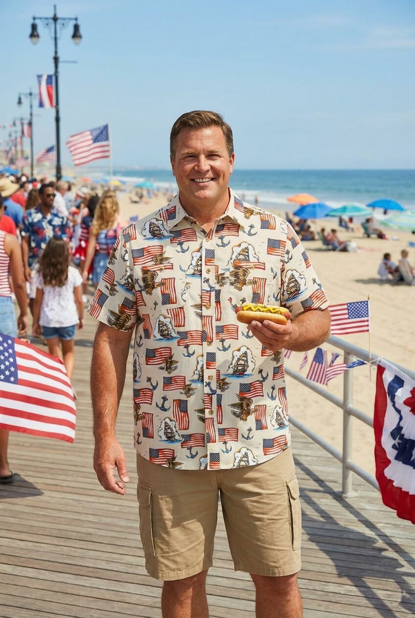 Short Sleeve American Sport Shirt, NAUTICAL FLAG, alternate image number 2