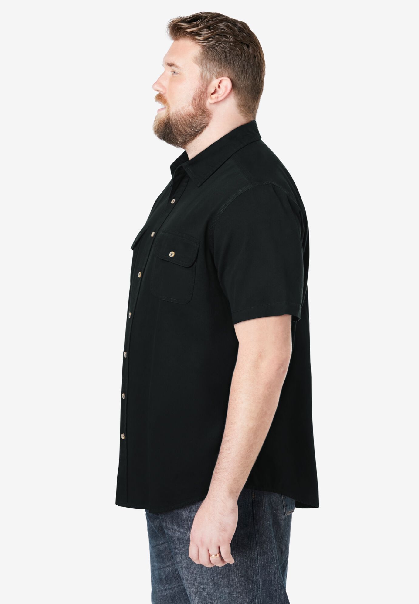 Short Sleeve Denim and Twill Shirt, BLACK, alternate image number 3