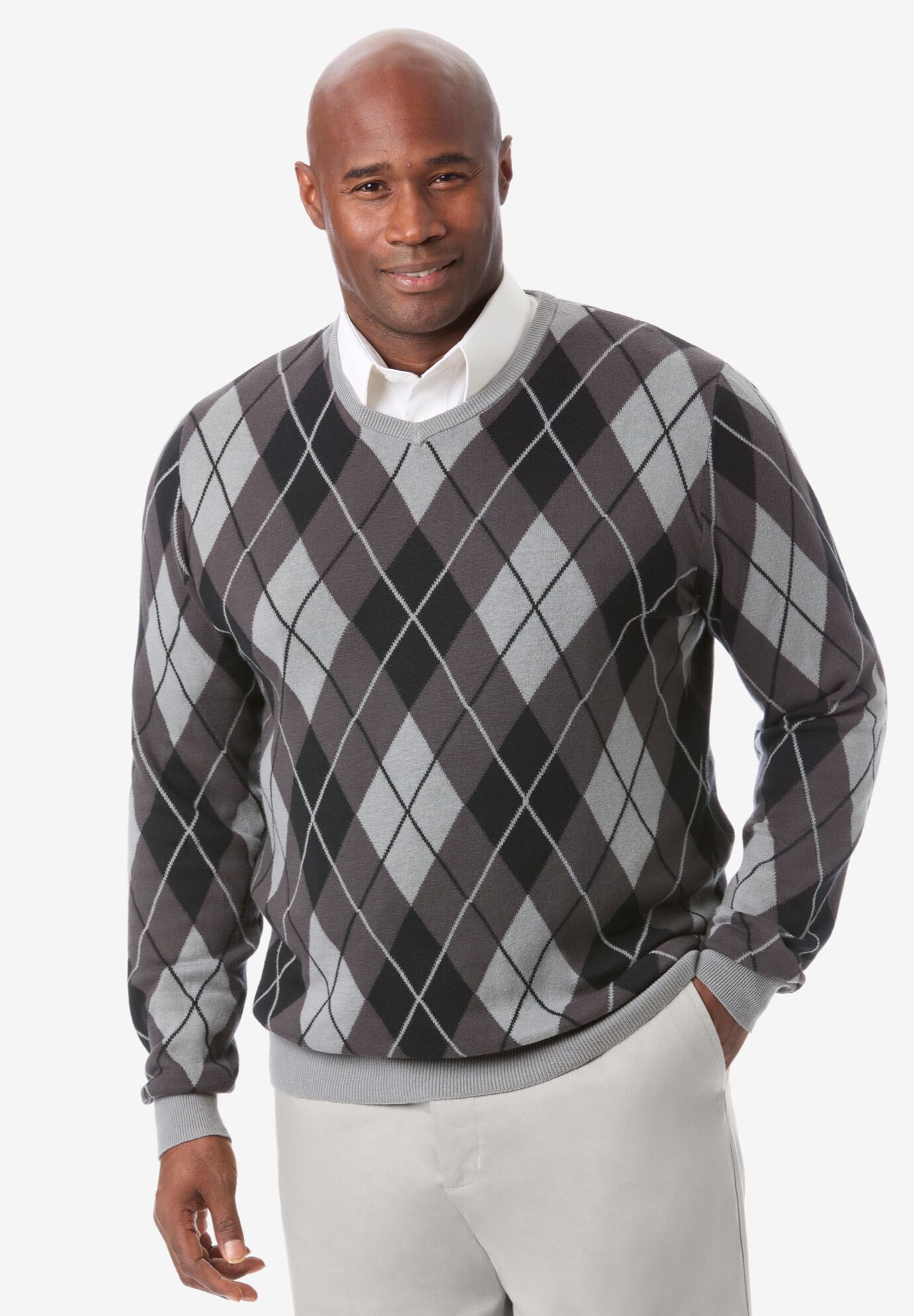 V-Neck Argyle Sweater, , alternate image number 2