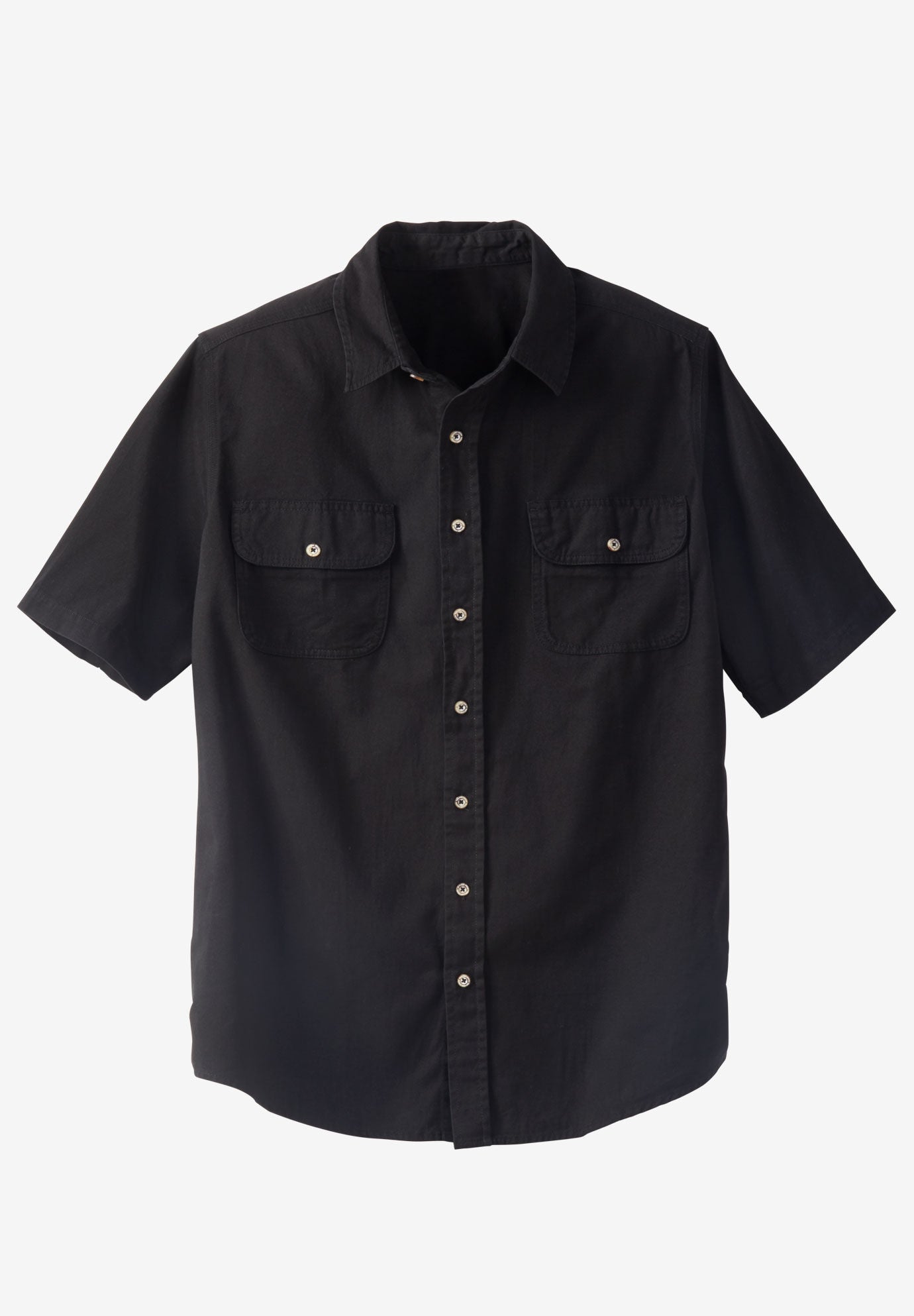 Short Sleeve Denim and Twill Shirt, BLACK, on-hover image number 1