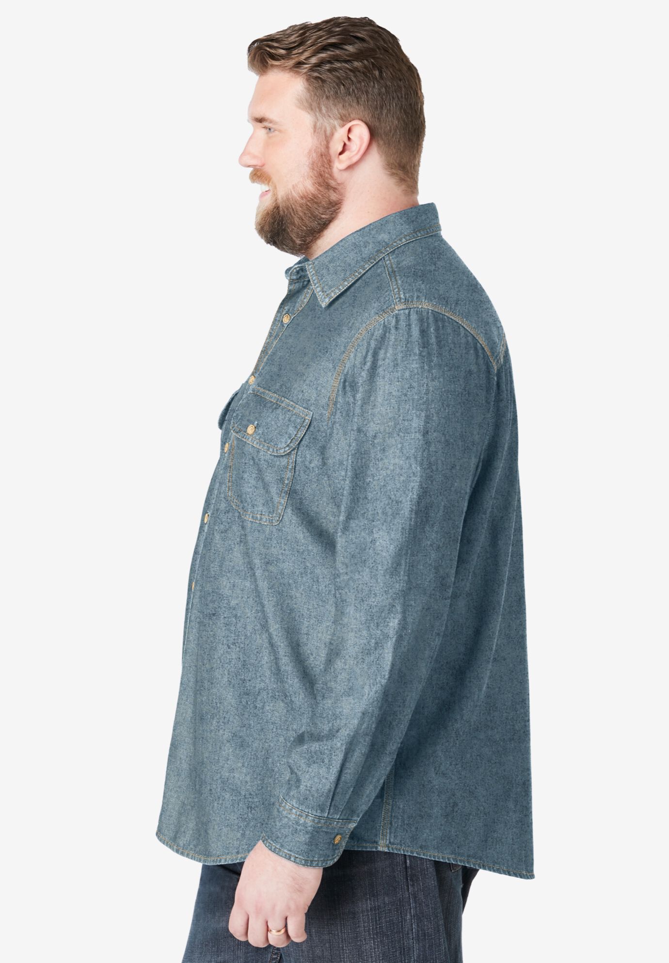 Long Sleeve Denim and Twill Shirt, LIGHT WASH, alternate image number 3