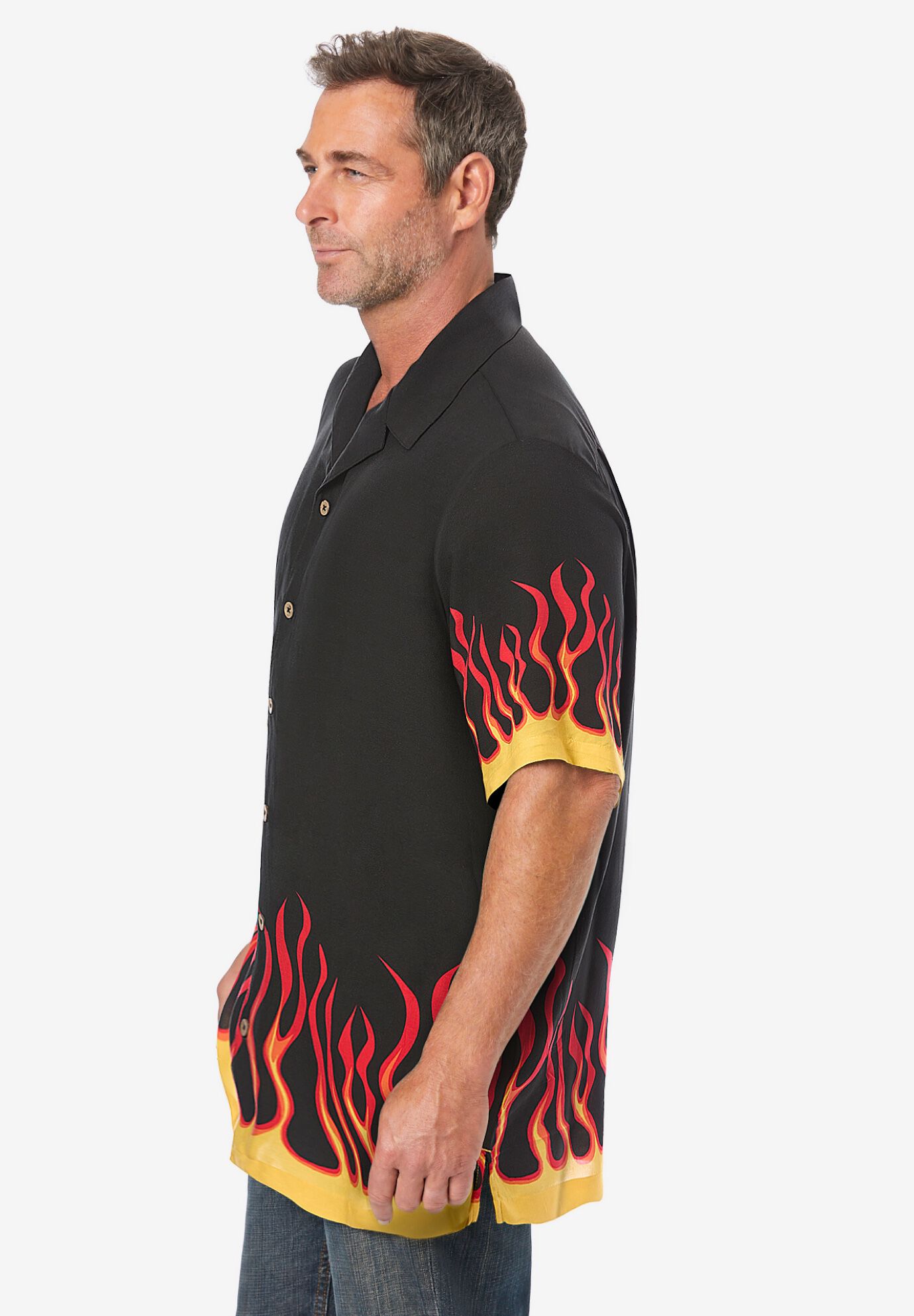 Printed Camp Shirt, FLAMES, alternate image number 3