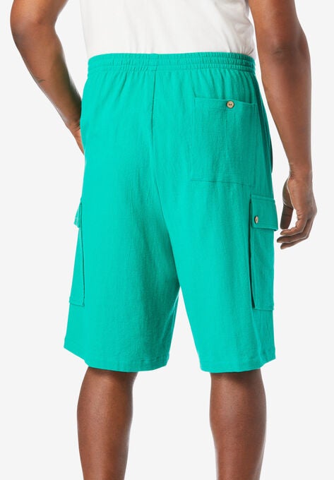 Full Elastic Waist Gauze Cargo Shorts, , on-hover image number null
