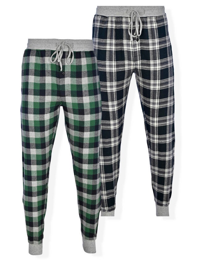 Mens Hanes 2Pk Flannel Sleep Jogger Men'S Sleepwear, GREEN BLACK, hi-res image number null