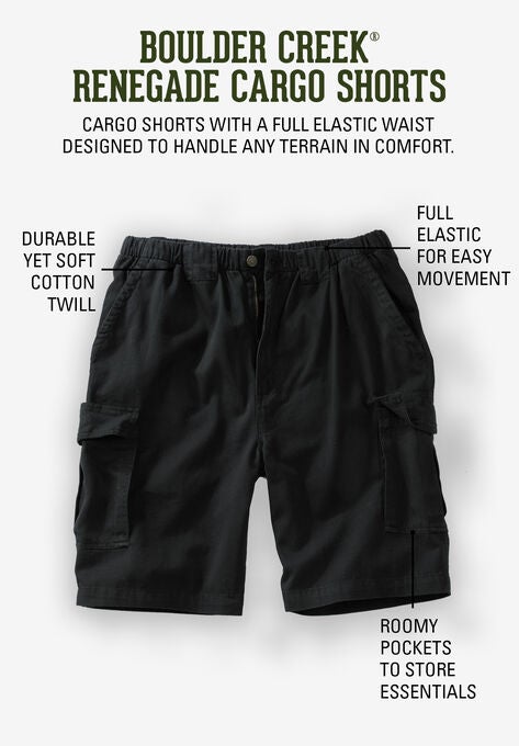 Boulder Creek® Renegade 9" Full Elastic Waist Cargo Shorts, , alternate image number null