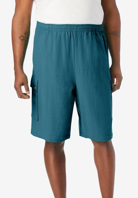 Full Elastic Waist Gauze Cargo Shorts, MIDNIGHT TEAL, hi-res image number null