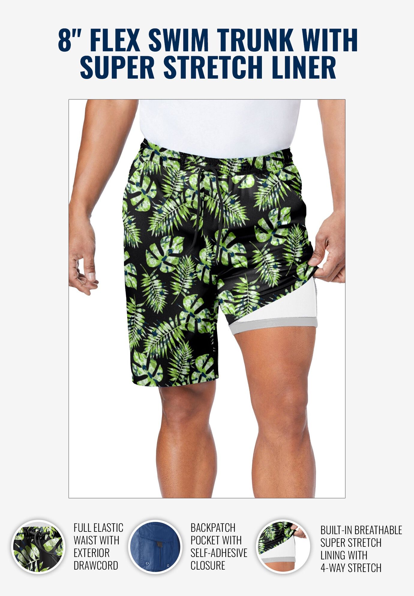 Everyday 8 Flex Swim Trunk with Super Stretch Liner Palm Stripes Swimsuits For All