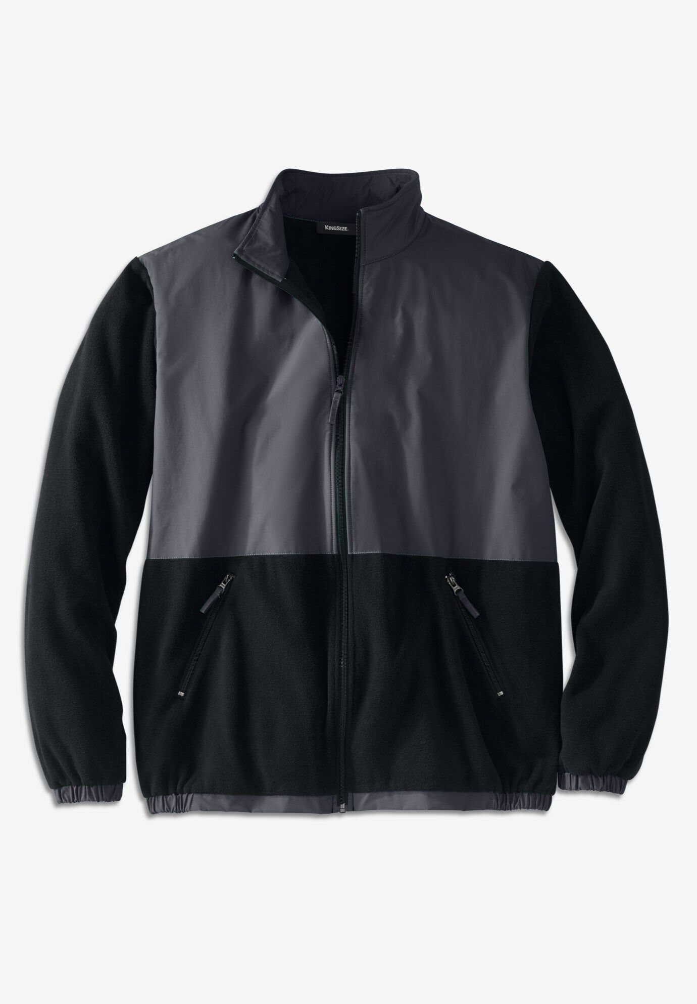 Explorer Plush Fleece Full-Zip Fleece Jacket with Colorblocked Panel, BLACK STEEL, hi-res image number 0