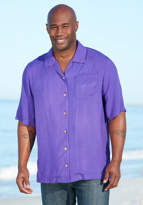 KS Island Solid Rayon Short-Sleeve Shirt, , alternate image number null
