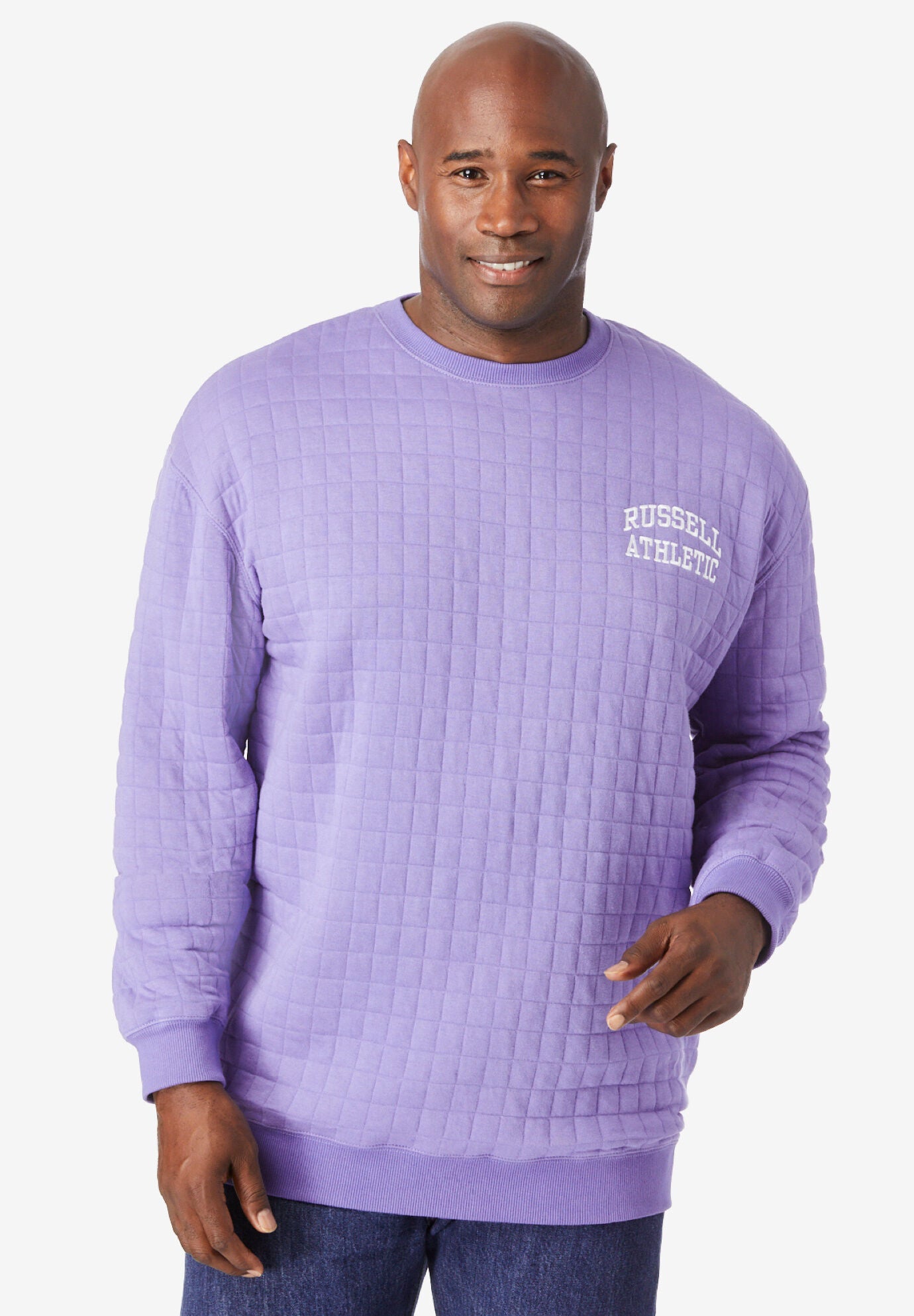 Quilted Crewneck Sweatshirt, WASHED PERIWINKLE, hi-res image number 0