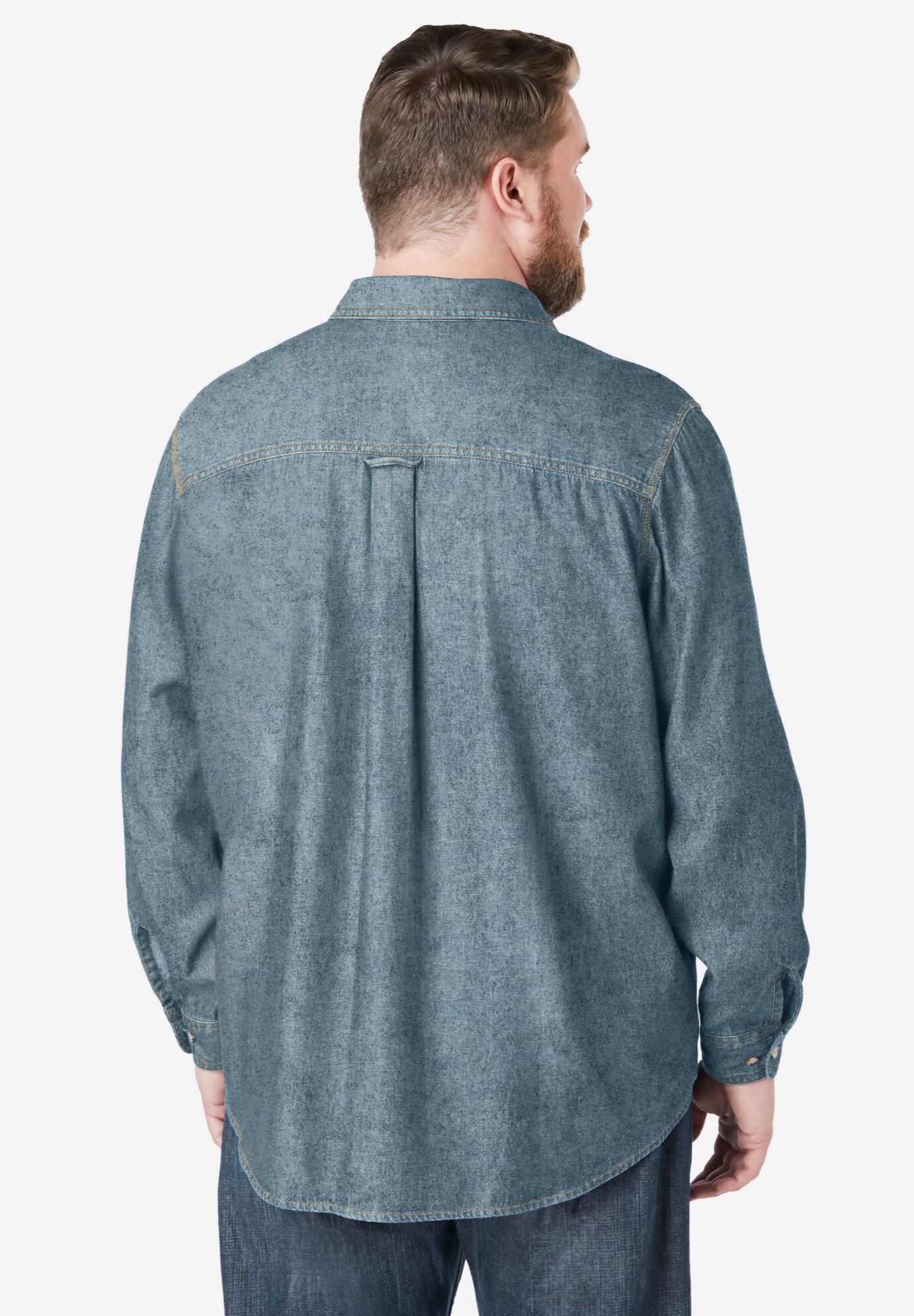 Long Sleeve Denim and Twill Shirt, LIGHT WASH, alternate image number 2