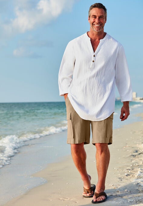 Full Elastic Waist Gauze Cargo Shorts, , alternate image number null