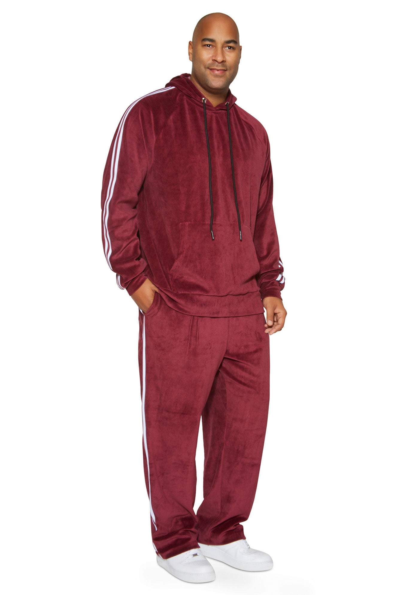 Burgundy Velour Hoodie, , alternate image number 1