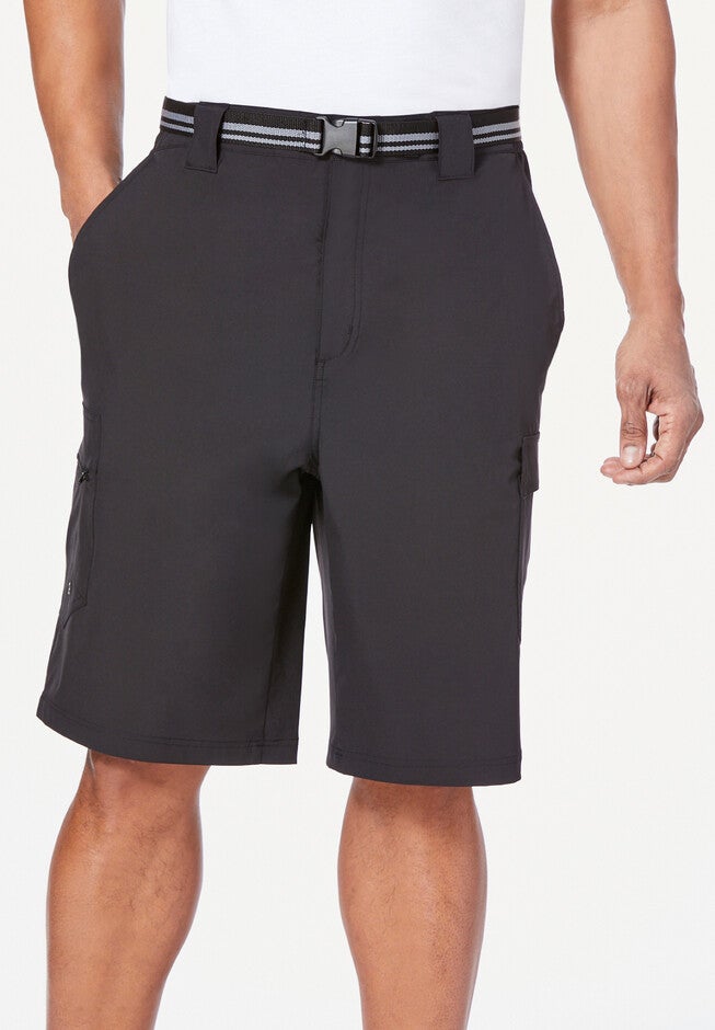 10 inches Nylon Belted Flex Cargo Short, BLACK, hi-res image number null
