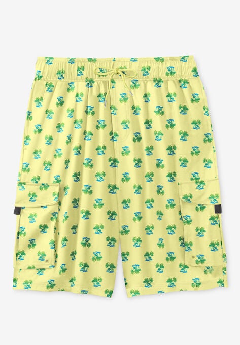 KS Island™ 8" Flex Cargo Swim Trunks, YELLOW PALM TREES, hi-res image number null