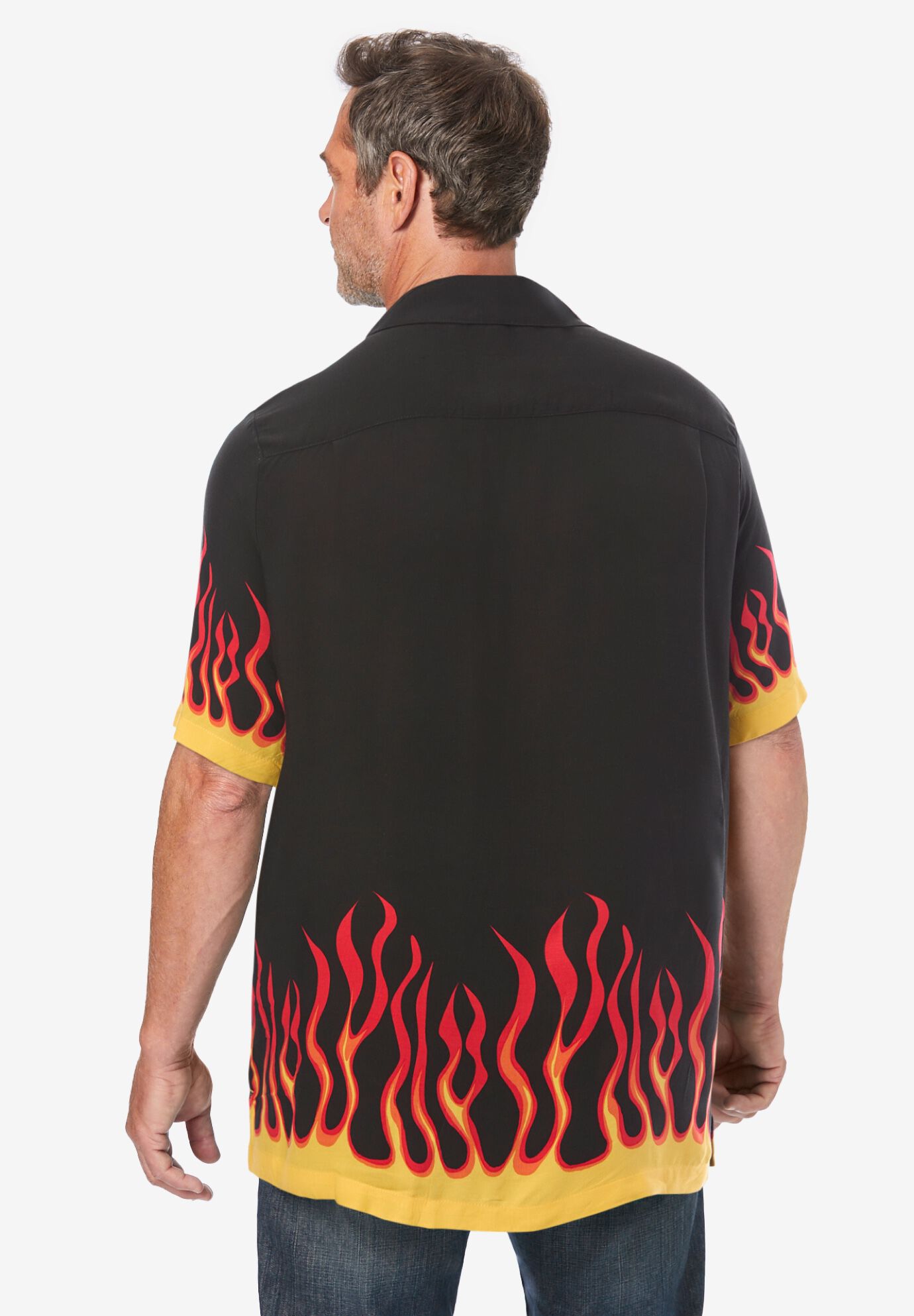 Printed Camp Shirt, FLAMES, alternate image number 2