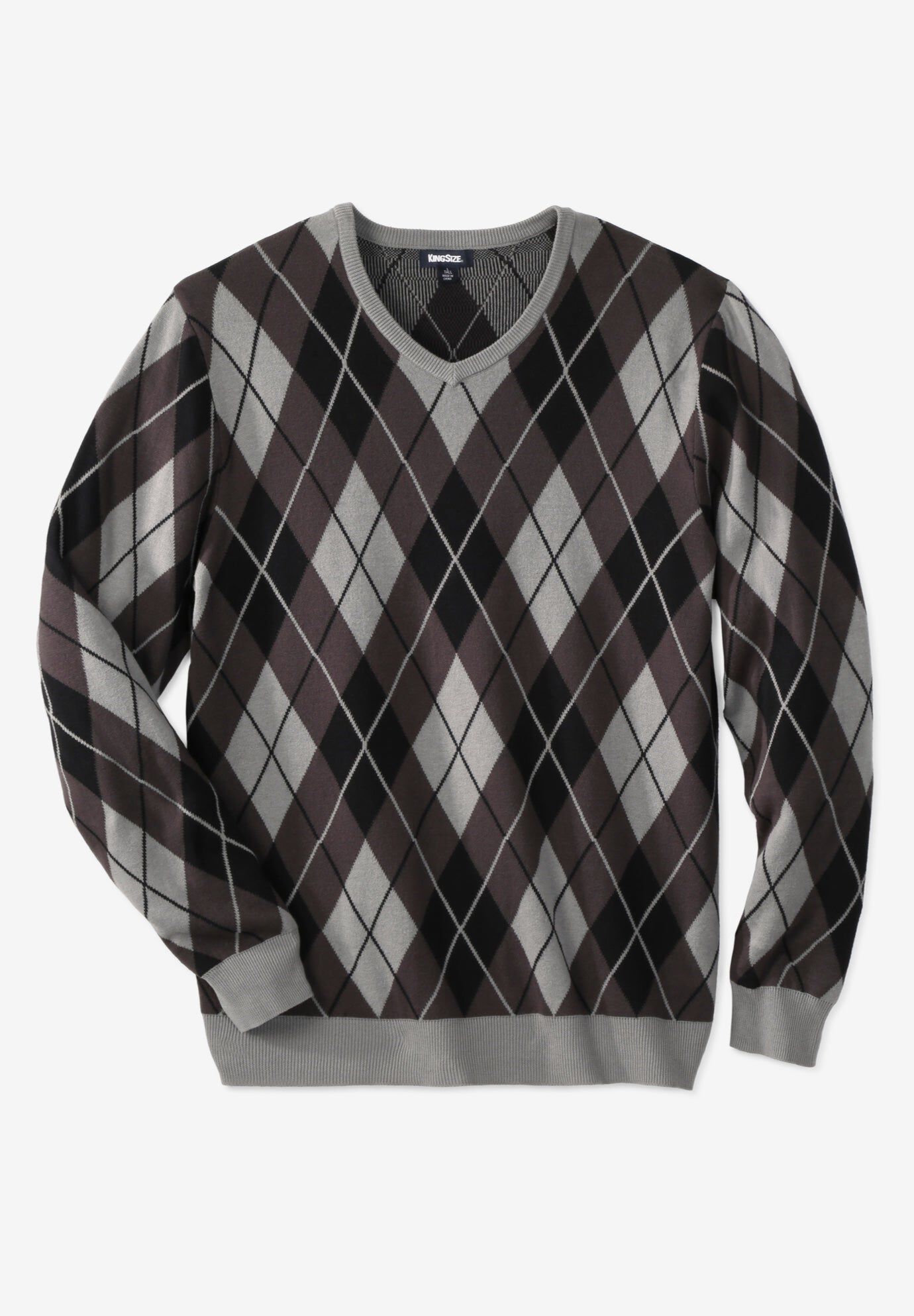 V-Neck Argyle Sweater, GREY ARGYLE, hi-res image number 0