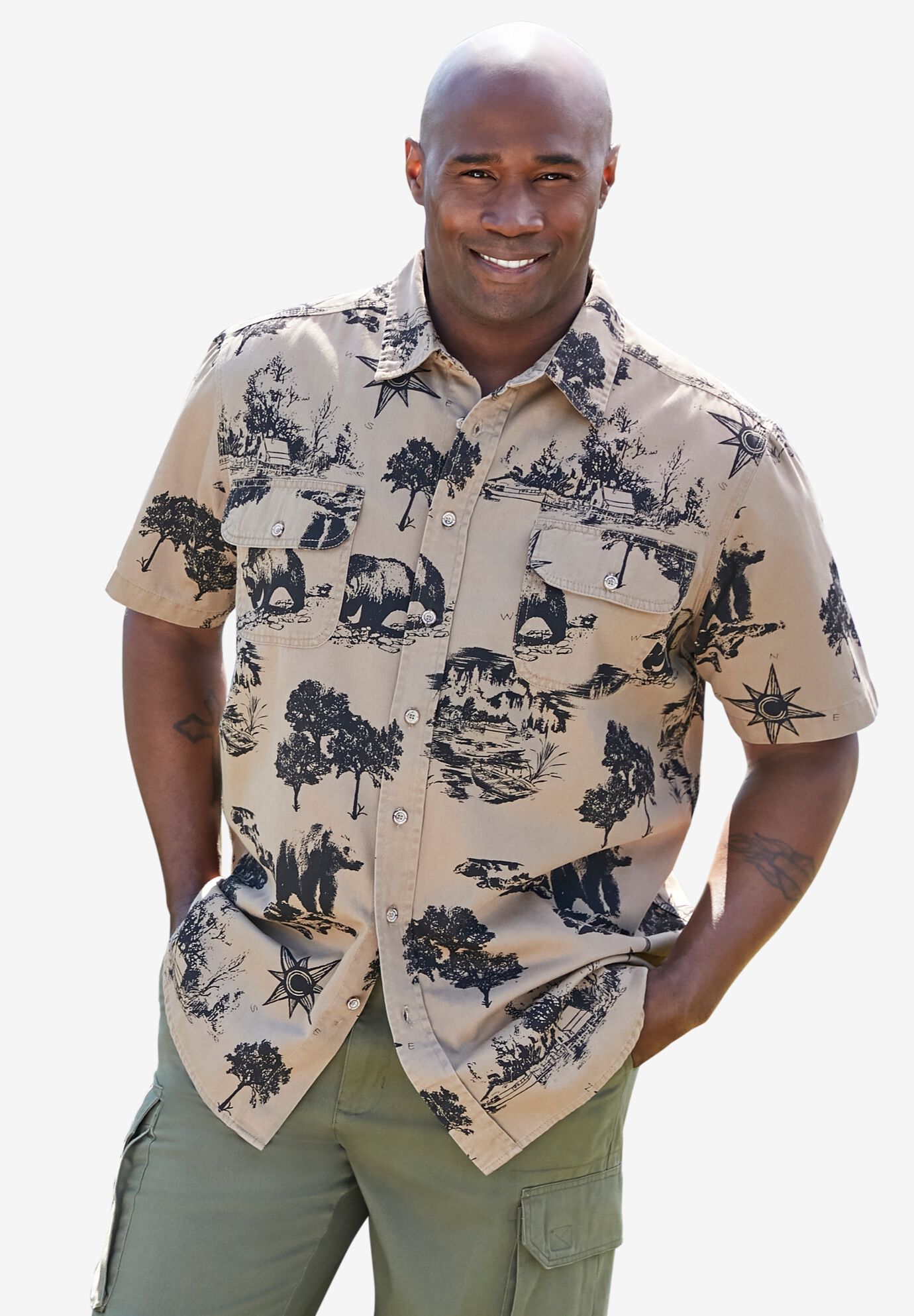 Short Sleeve Denim and Twill Shirt, , alternate image number 4