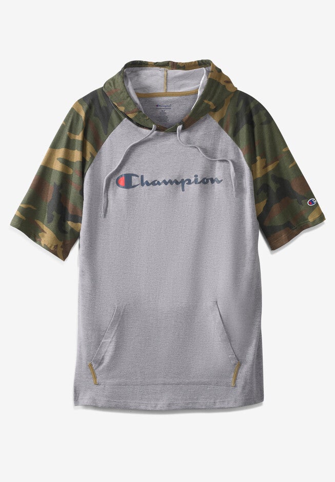 Short-Sleeve Hoodie, HEATHER GREY CAMO, hi-res image number 0