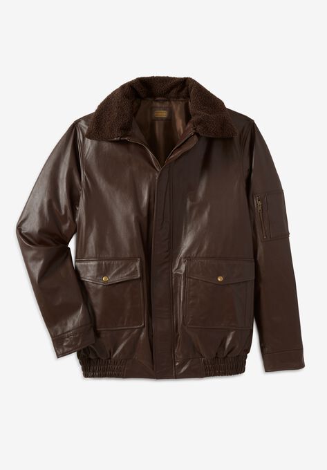 Leather Flight Bomber Jacket, BROWN, hi-res image number null