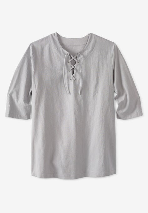 Gauze Lace-Up Shirt, SAND GREY, hi-res image number null