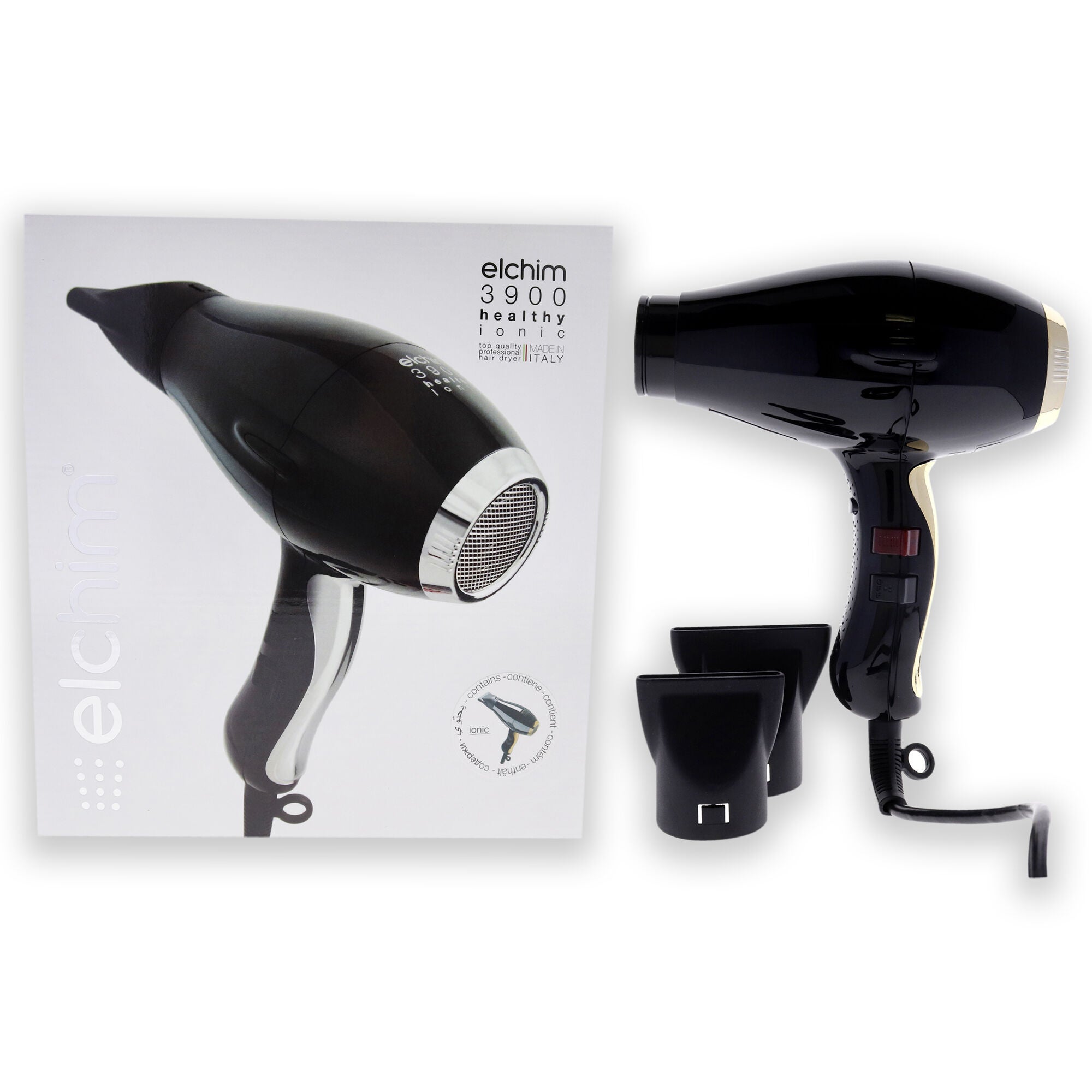 3900 Healthy Ionic Hair Dryer - Black-Gold by Elchim for Unisex - 1 Pc Hair Dryer, See Description, hi-res image number 0