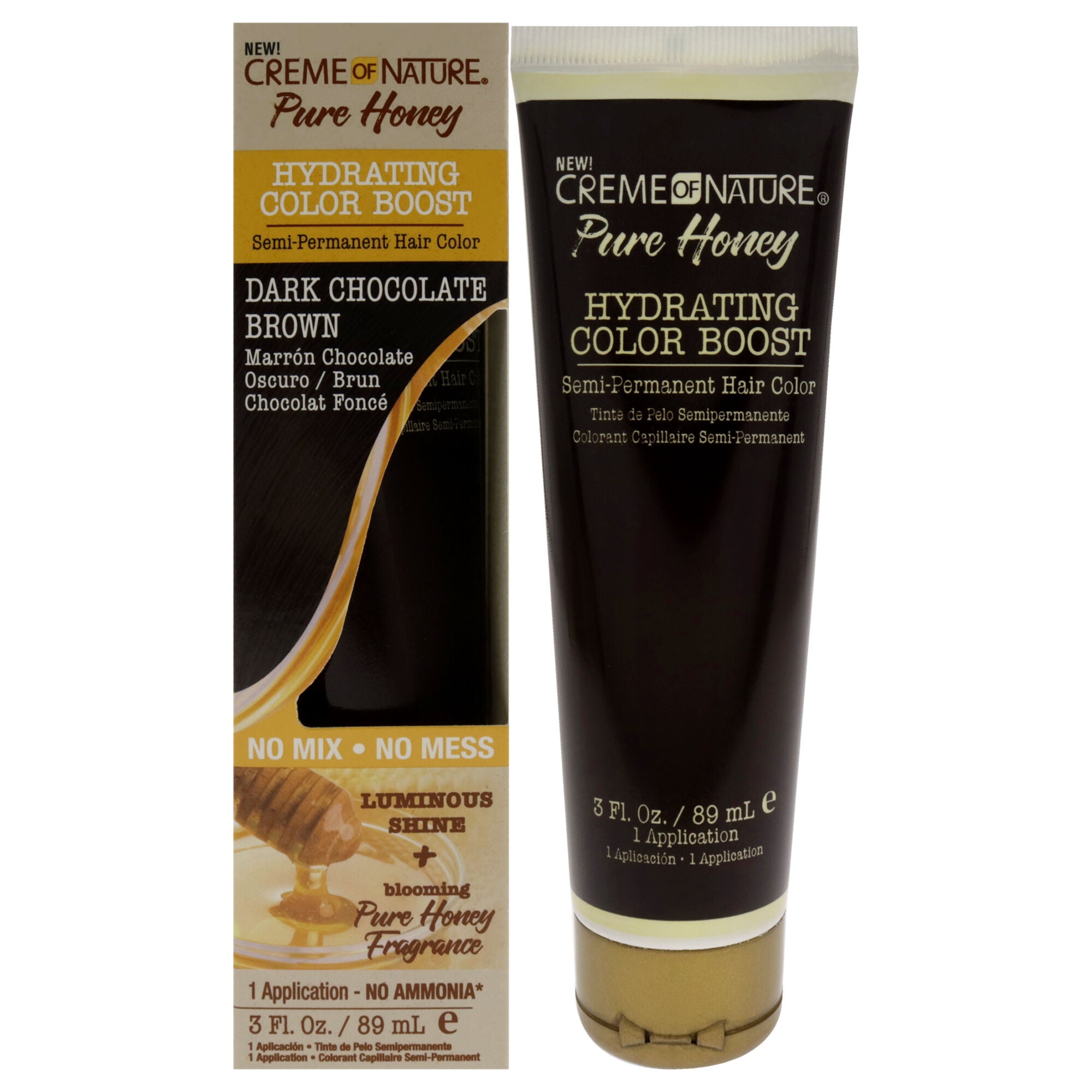 Pure Honey Hydrating Color Boost Semi-Permanent Hair Color - Dark Chocolate Brown by Creme of Nature for Unisex - 3 oz Hair Color, See Description, hi-res image number 0
