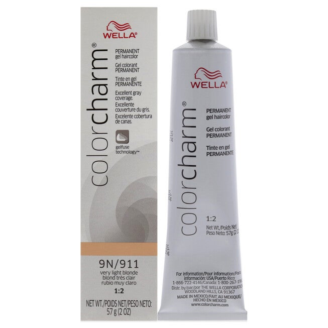 Color Charm Permanent Hair Color Gel - 911 9N Very Light Blonde by Wella for Unisex -2 oz Hair Color, NA, hi-res image number null