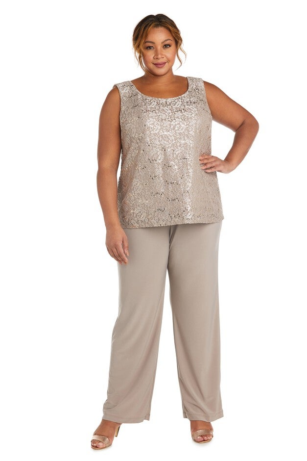 Three-Piece Pant Set with Metallic Lace Detail, , alternate image number 1