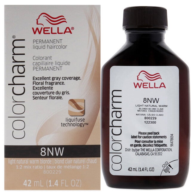 Color Charm Permanent Liquid Hair Color - 8NW Light Natural Warm Blonde by Wella for Unisex - 1.42 oz Hair Color, NA, hi-res image number null