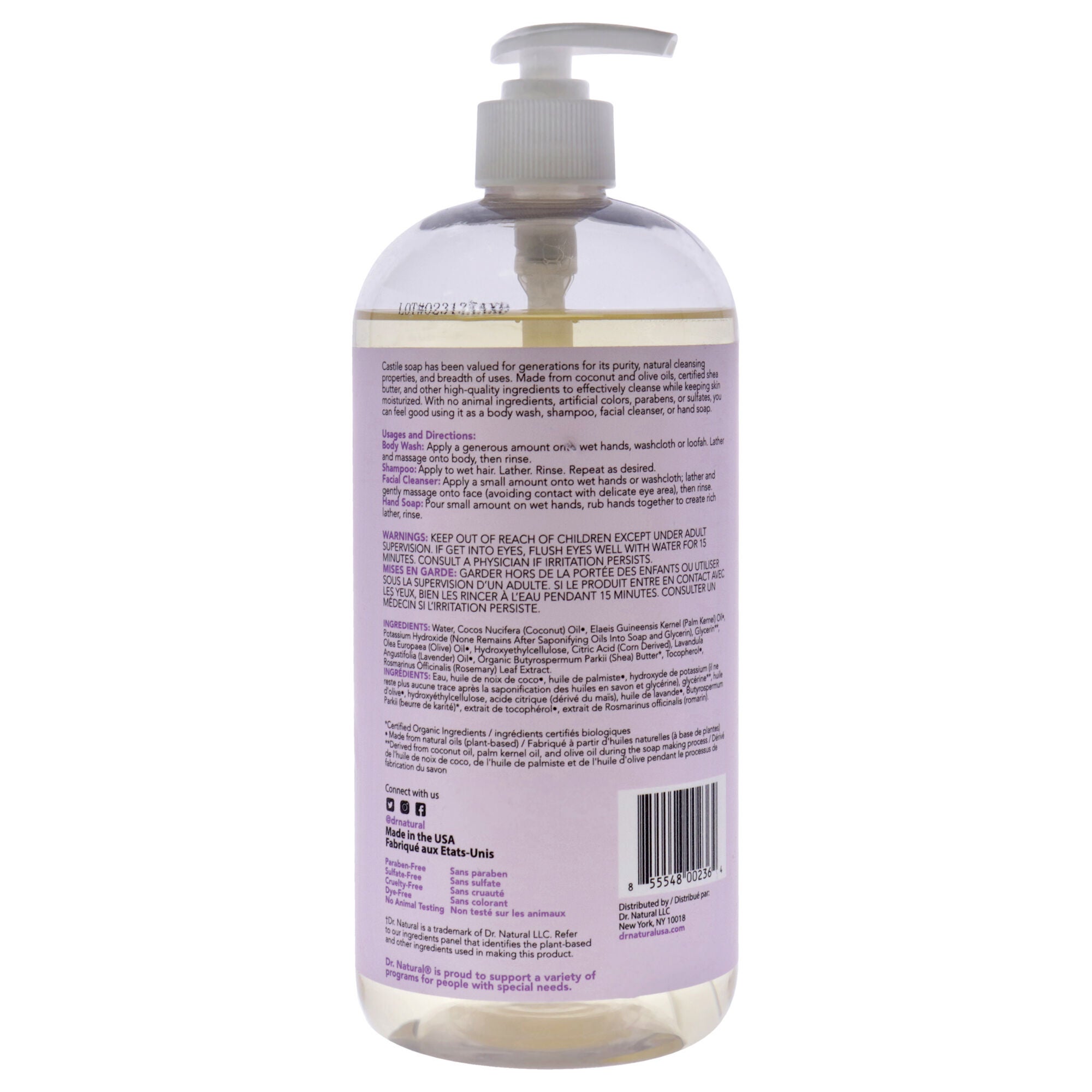 Castile Liquid Soap - Lavender by Dr. Natural for Unisex - 32 oz Soap, See Description, alternate image number 2