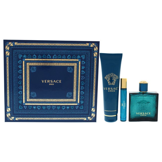 Versace Eros by Versace for Men - 3 Pc Gift Set 3.4oz EDT Spray, 0.3oz EDT Spray, 5.0oz Invigorating Shower Gel, NA, hi-res image number null