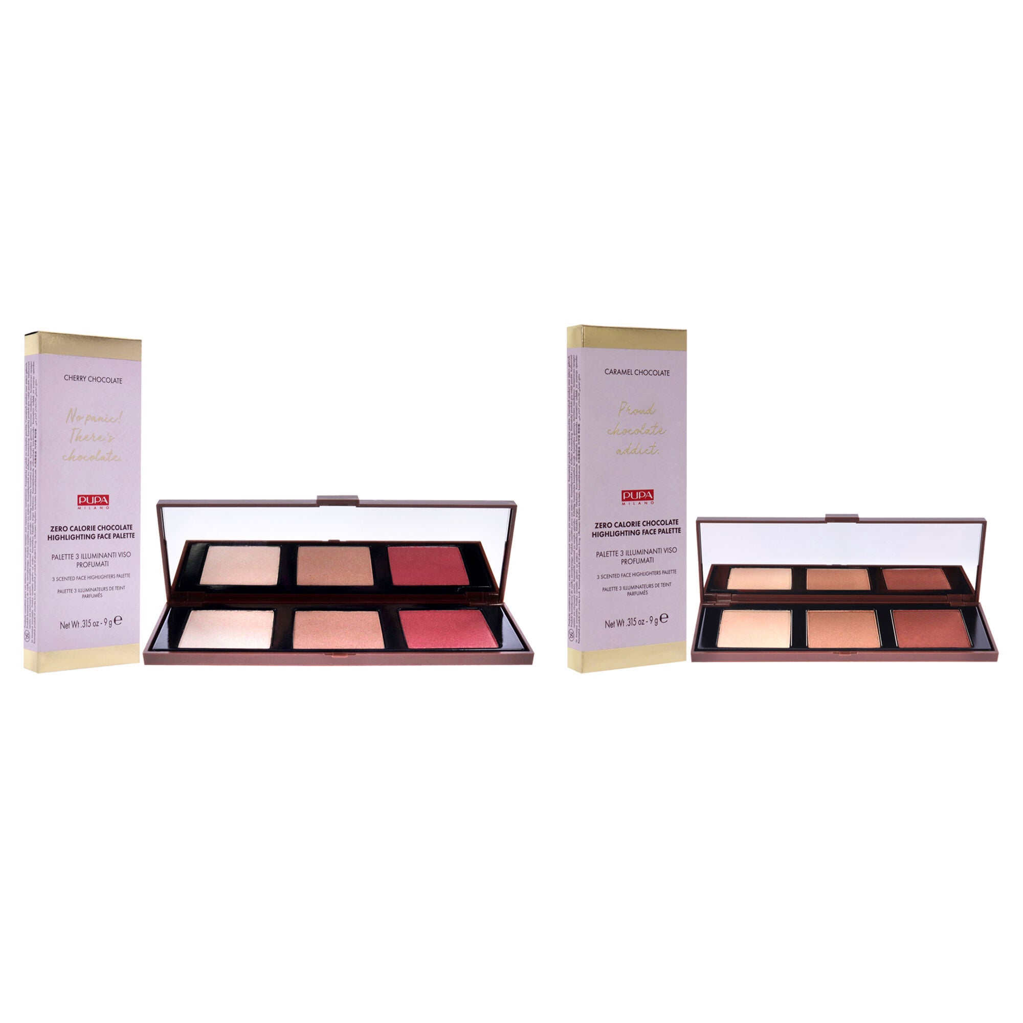 Zero Calorie Chocolate Highlighter Palette Kit by Pupa Milano for Women - 2 Pc Kit 0.315oz Highlighter - 001 Cherry Chocolate, 002 - Caramel Chocolate, See Description, alternate image number 1