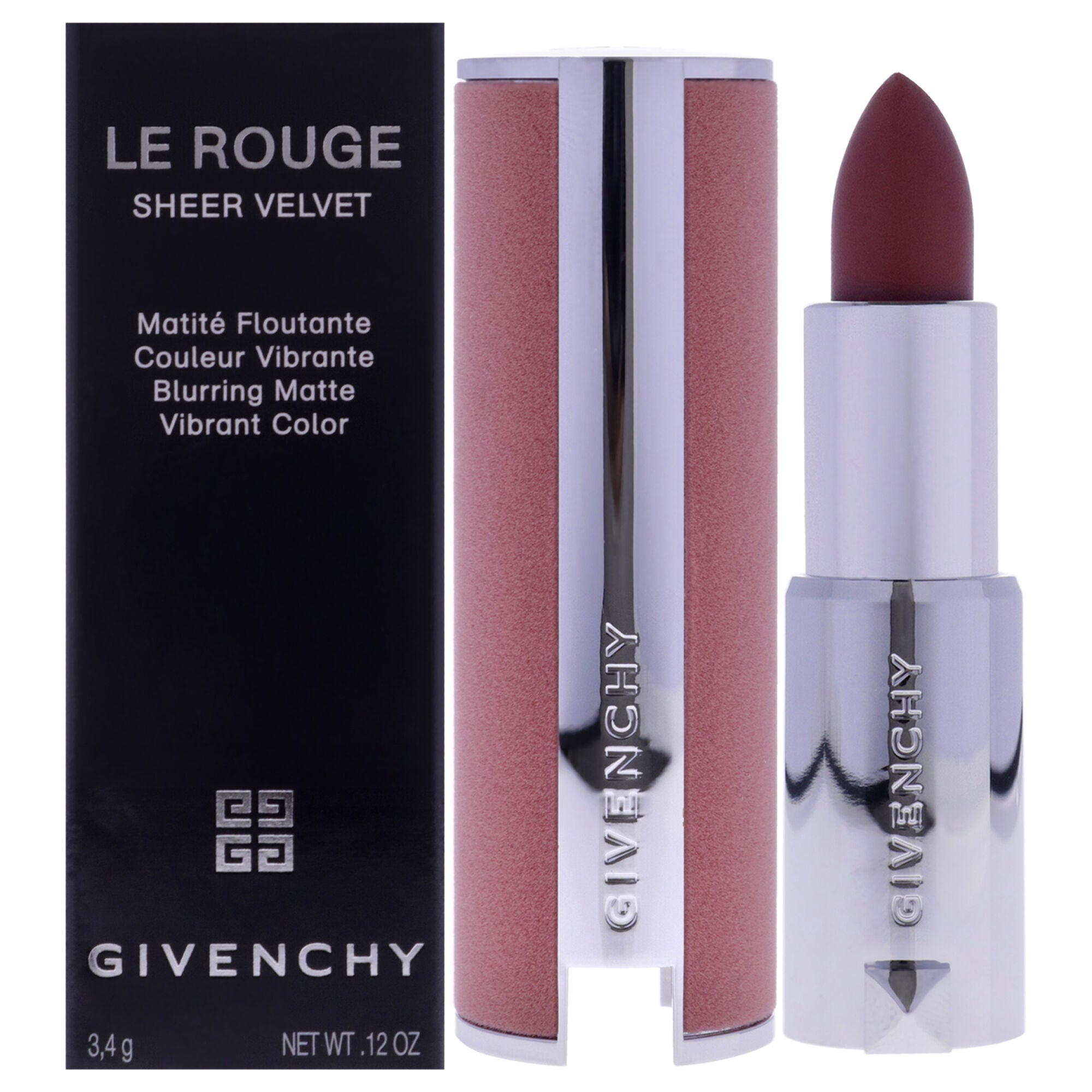 Le Rouge Sheer Velvet Matte Lipstick - 27 Rouge Infuse by Givenchy for Women - 0.12 oz Lipstick (Refillable), Pink, hi-res image number 0