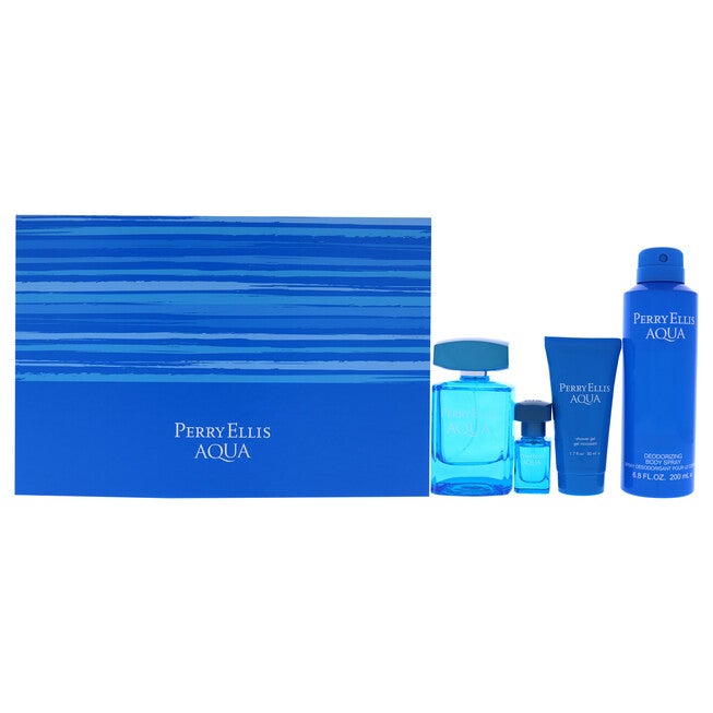 Perry Ellis Aqua by Perry Ellis for Men - 4 Pc Gift Set 3.4oz EDT Spray, 0.25oz EDT Spray, 6oz Deodorizing Body Spray, 1.7oz Shower Gel, , alternate image number null