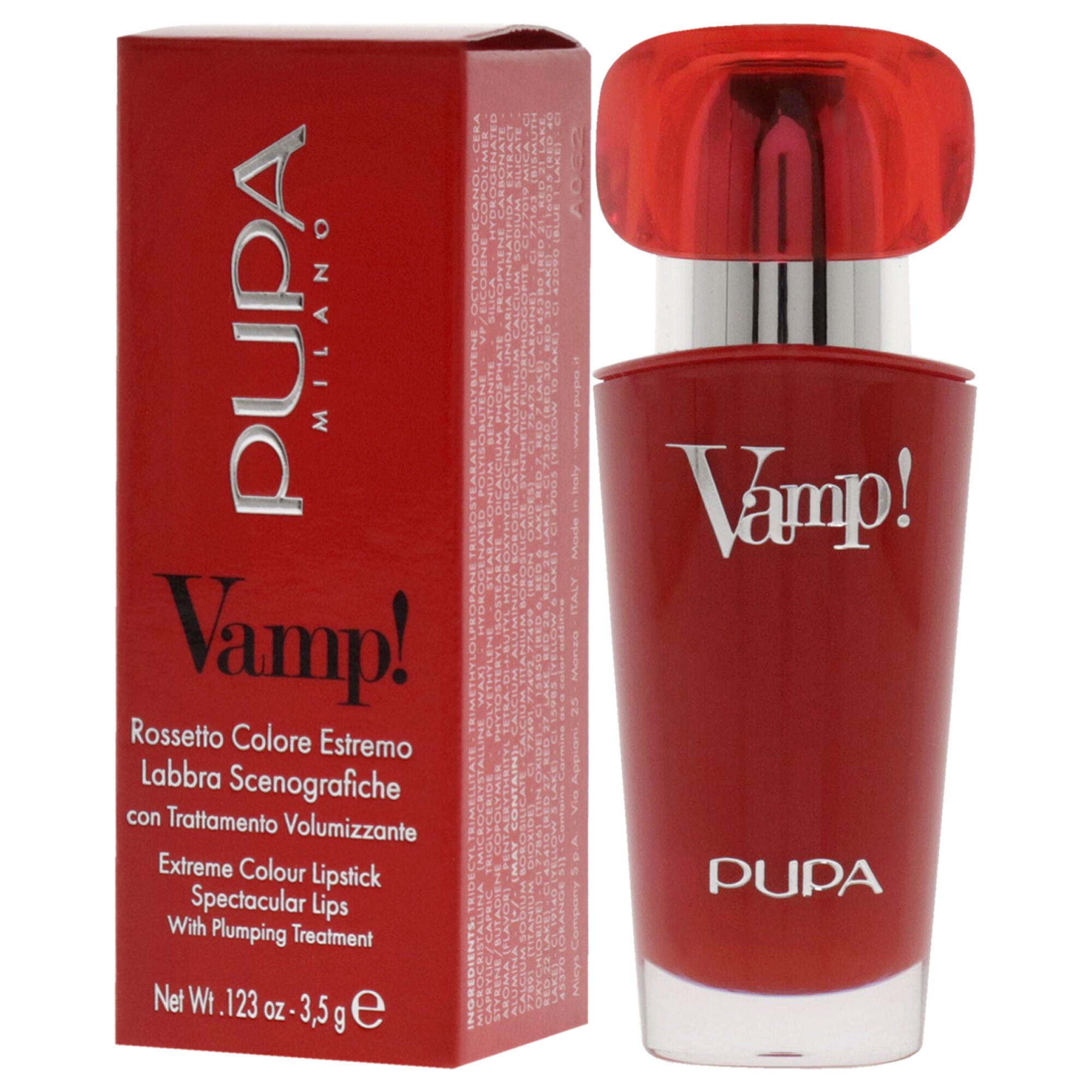 Vamp! Extreme Colour Lipstick with Plumping Treatment - 301 Intense Red by Pupa Milano for Women - 0.123 oz Lipstick, , alternate image number 7