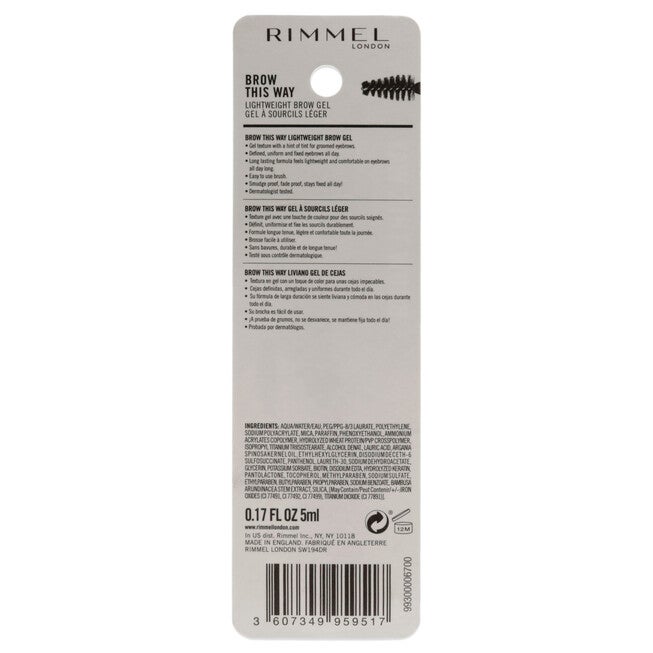 Brow This Way Lightweight Gel - 002 Medium Brown by Rimmel London for Women - 0.17 oz Eyebrow Gel, NA, alternate image number null